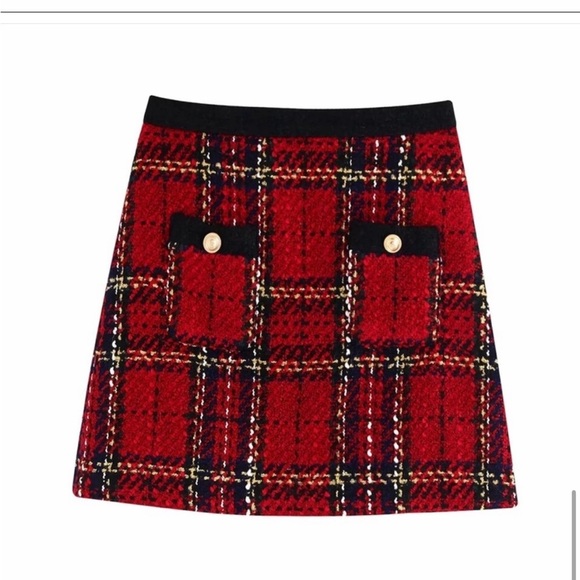 Zara Dresses & Skirts - Zara suit plaid skirt with gold buttons size M